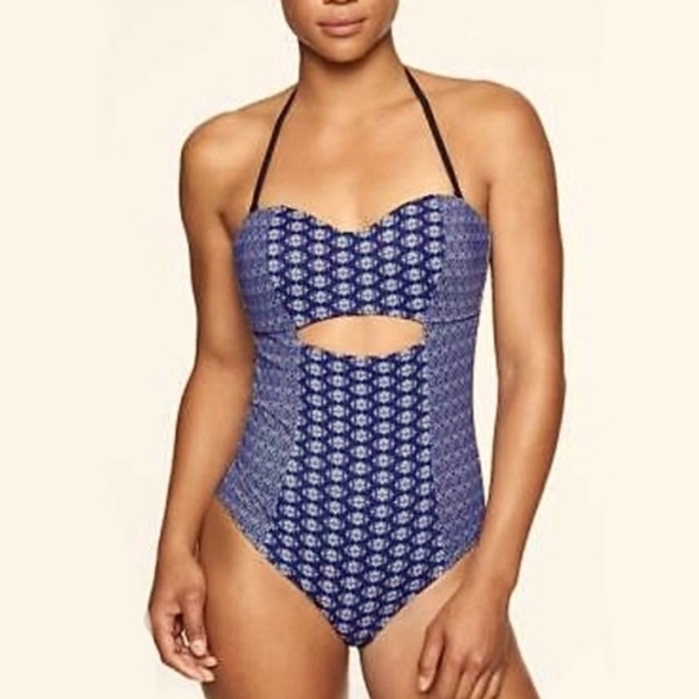 ATHLETA Tangier One-Piece Swimsuit Keyhole Cut-out Size Large Blue Tile